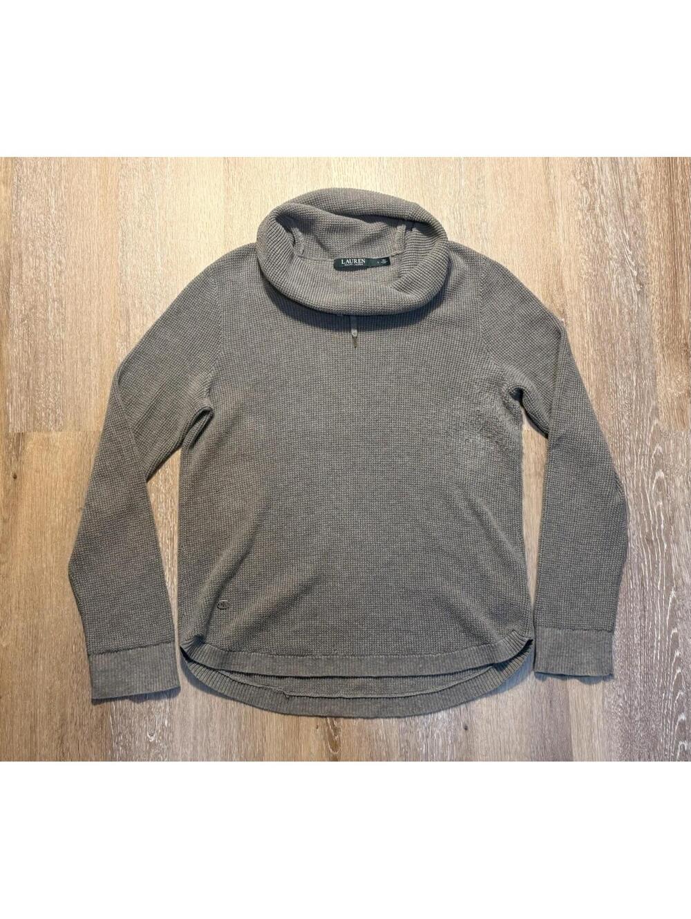 Lauren Ralph Lauren Womens Gray Waffle Knit Cowl Neck Sweater Size L